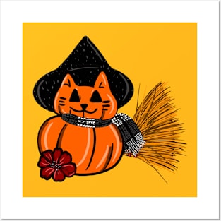 Pumpkin cat Posters and Art